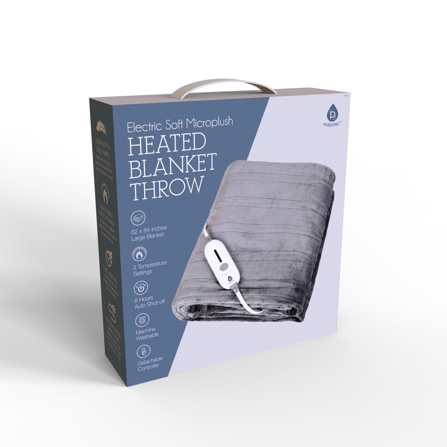 Electric Soft Microplush Heated Blanket Throw – 62x84 Inches, Fast Heating with 3 Temperature Settings - Couch Potato