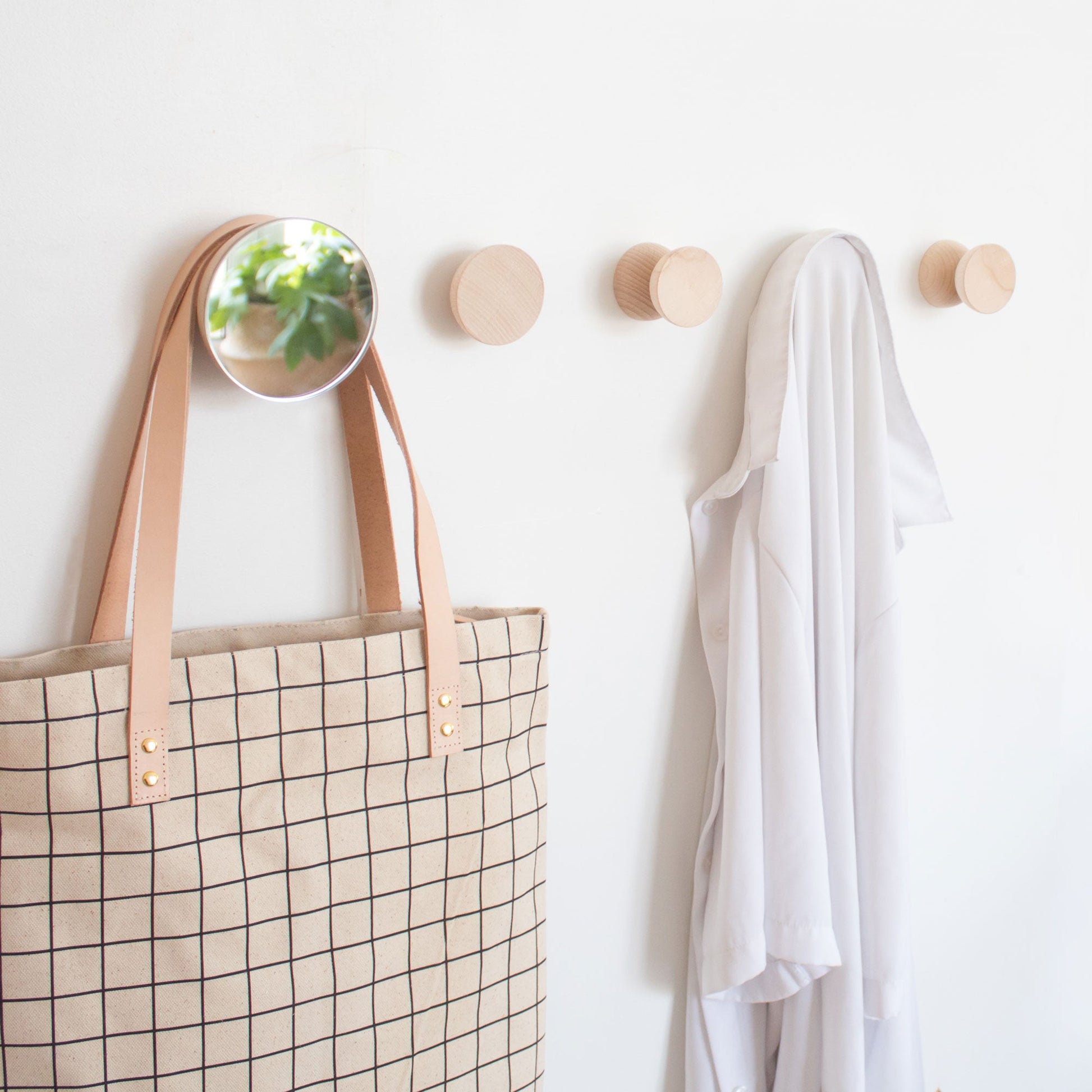 Round Beech Wood Wall Mounted Mirror Coat Hook - Couch Potato