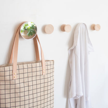 Round Beech Wood Wall Mounted Mirror Coat Hook - Couch Potato