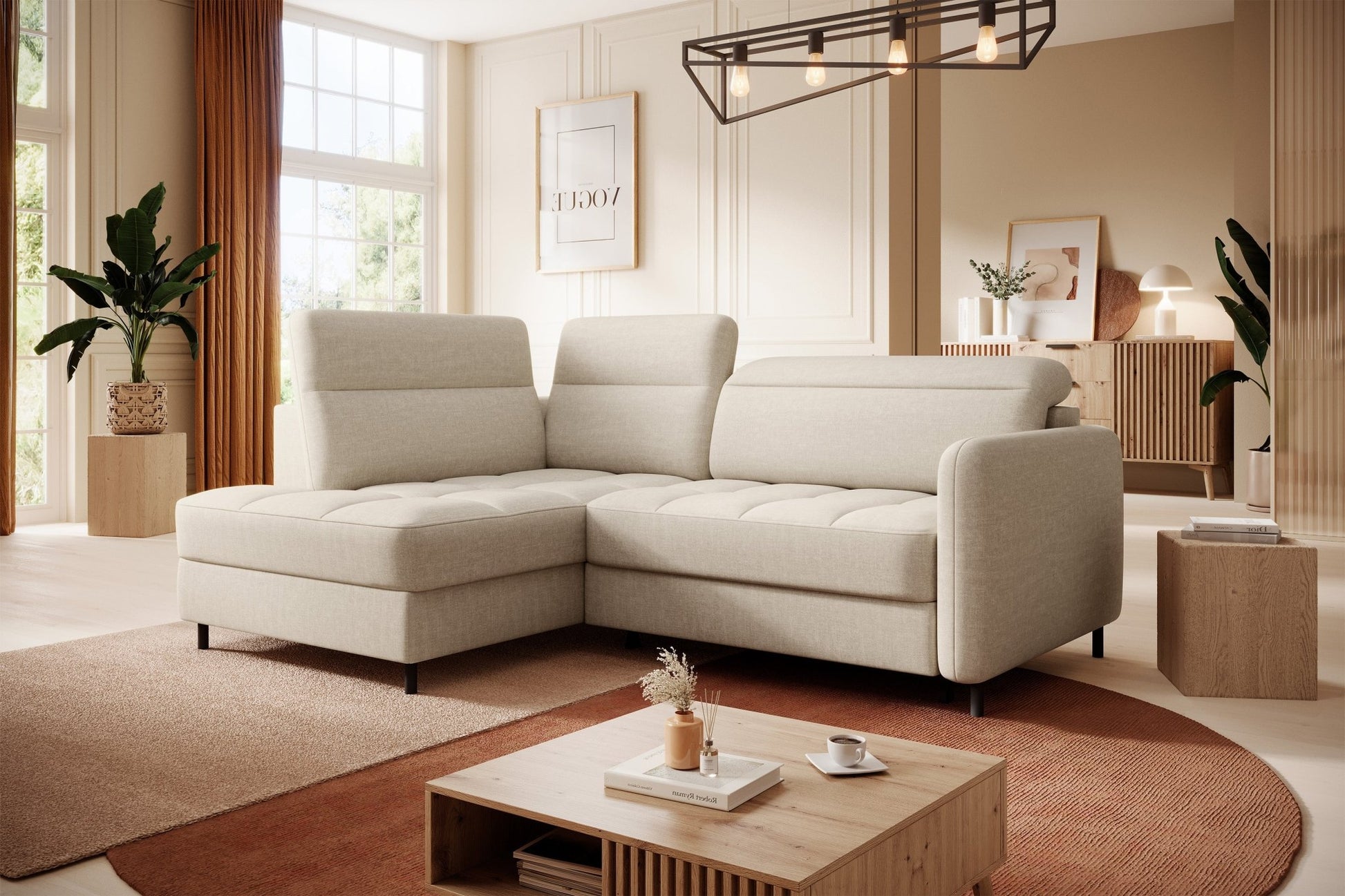 Barea 3 Seater Storage Sleeper Chaise Sofa - Beige - Couch Potato
