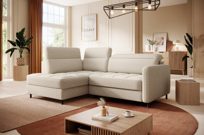 Barea 3 Seater Storage Sleeper Chaise Sofa - Beige - Couch Potato