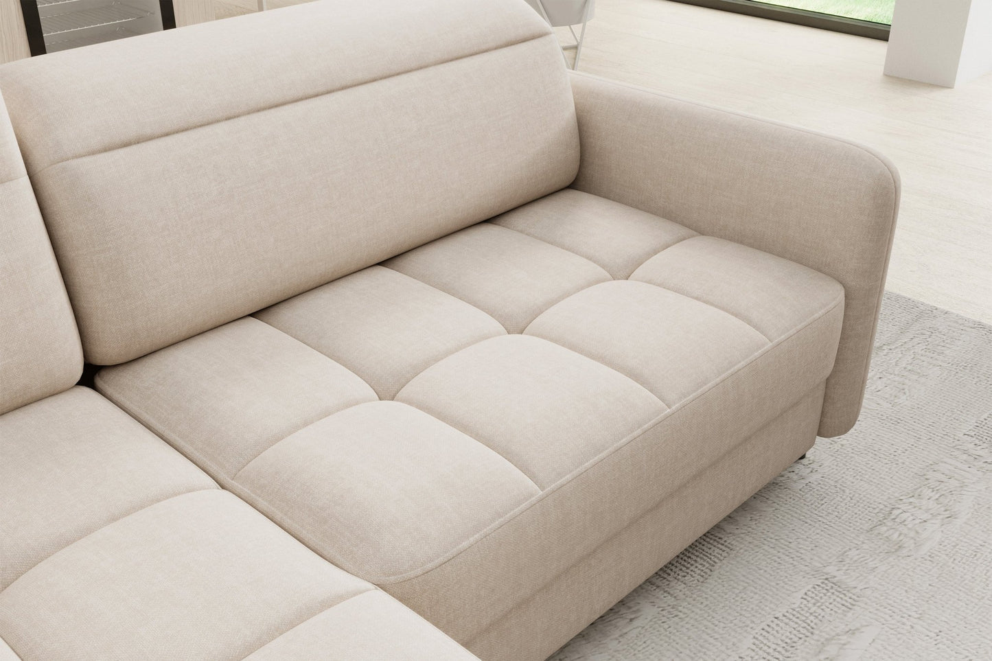 Barea 3 Seater Storage Sleeper Chaise Sofa - Beige - Couch Potato