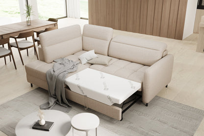 Barea 3 Seater Storage Sleeper Chaise Sofa - Beige - Couch Potato