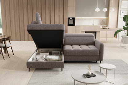 Barea 3 Seater Storage Sleeper Chaise Sofa - Fudge Brown - Couch Potato