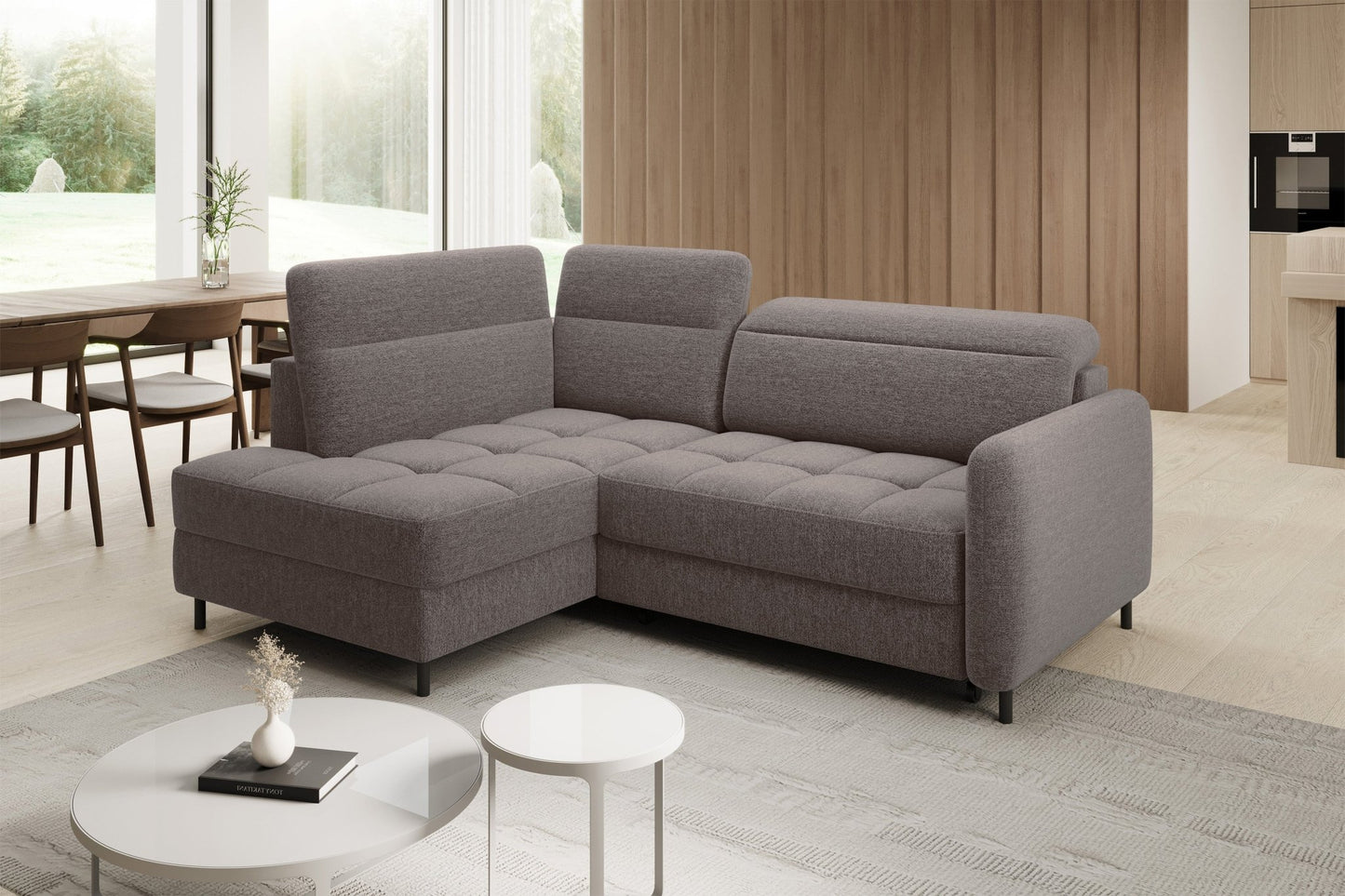 Barea 3 Seater Storage Sleeper Chaise Sofa - Fudge Brown - Couch Potato