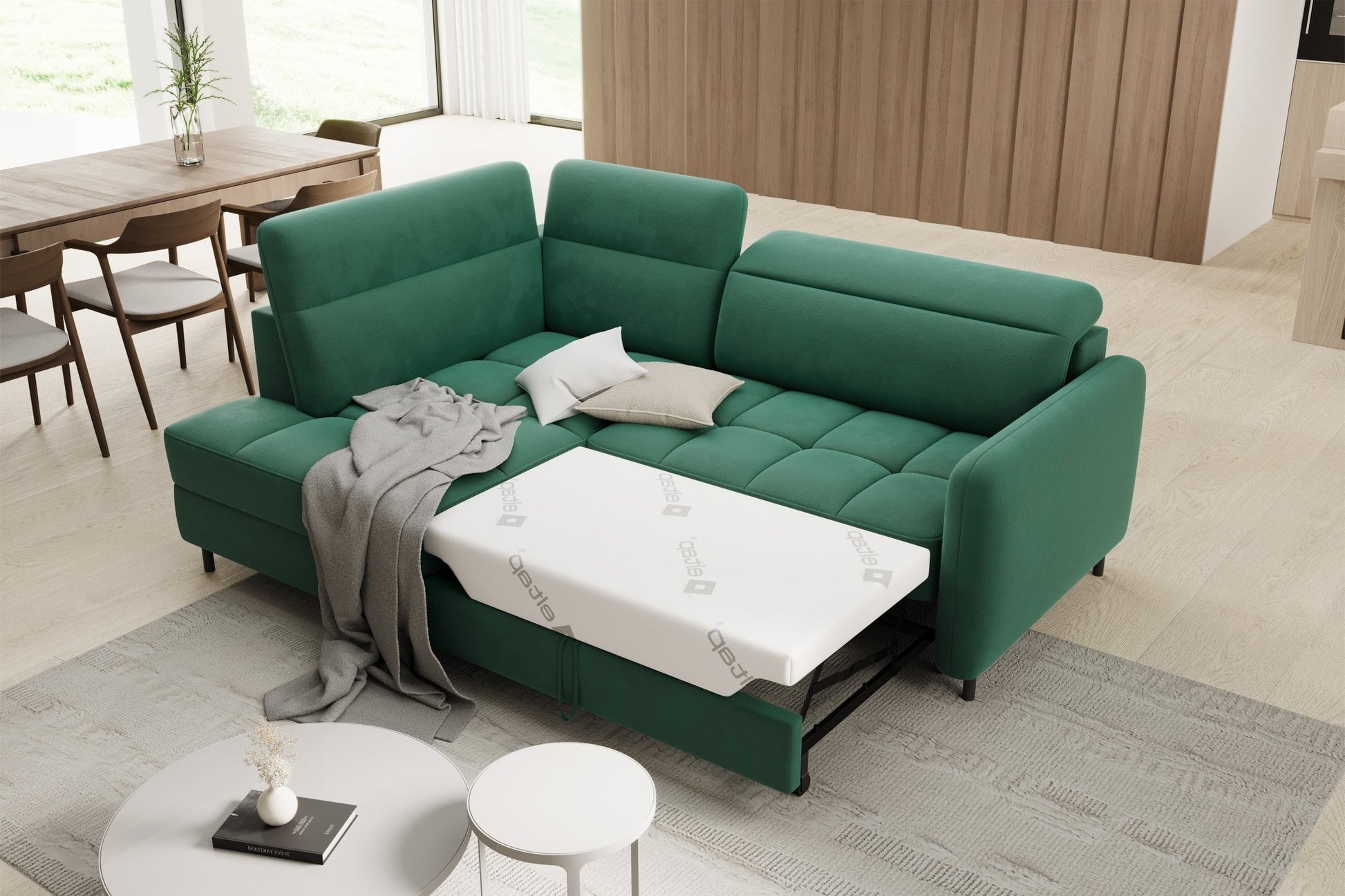Barea 3 Seater Storage Sleeper Chaise Sofa - Emerald Green - Couch Potato