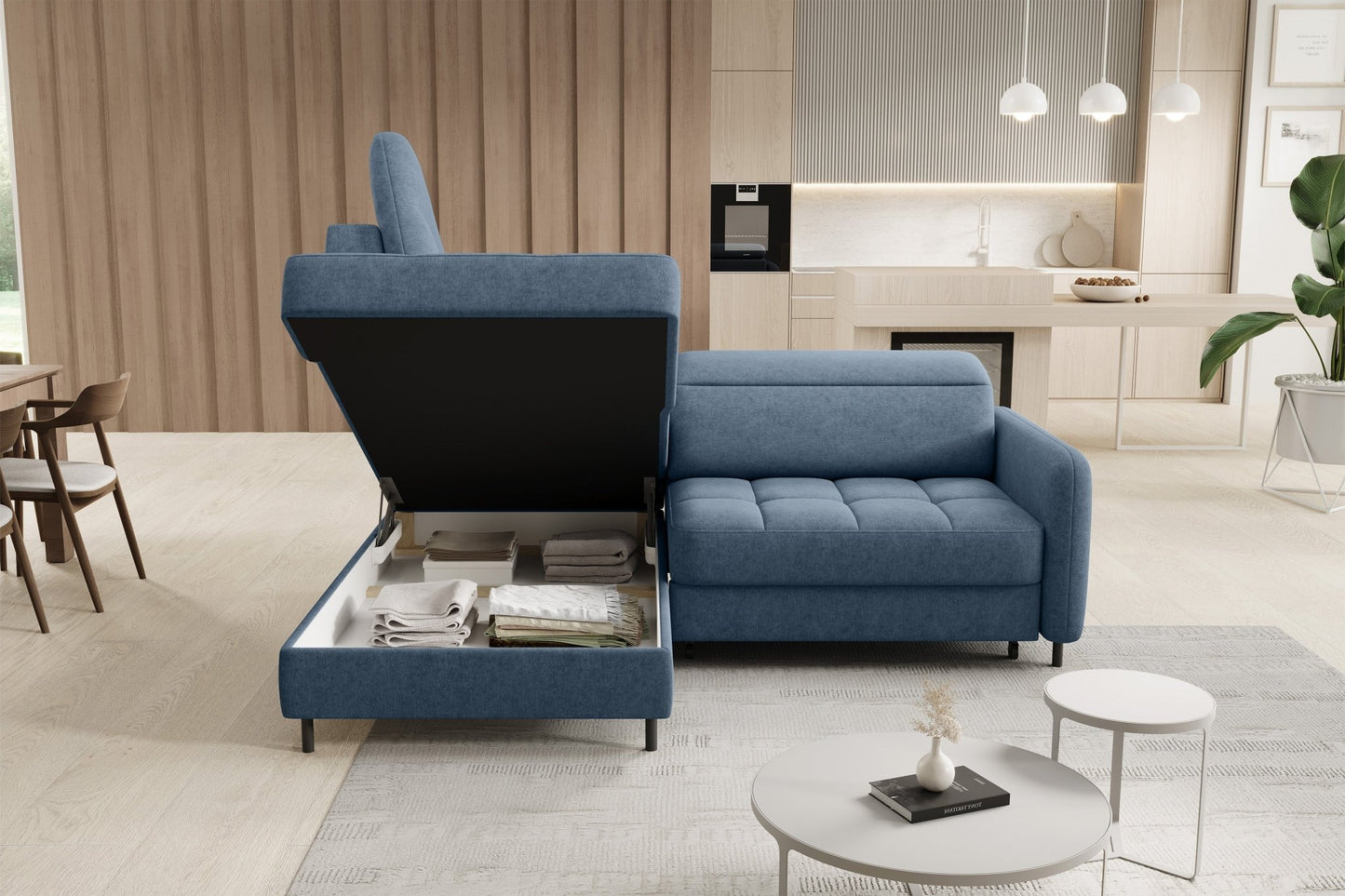 Barea 3 Seater Storage Sleeper Chaise Sofa - Soft Blue - Couch Potato