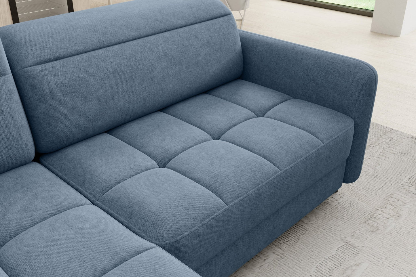 Barea 3 Seater Storage Sleeper Chaise Sofa - Soft Blue - Couch Potato