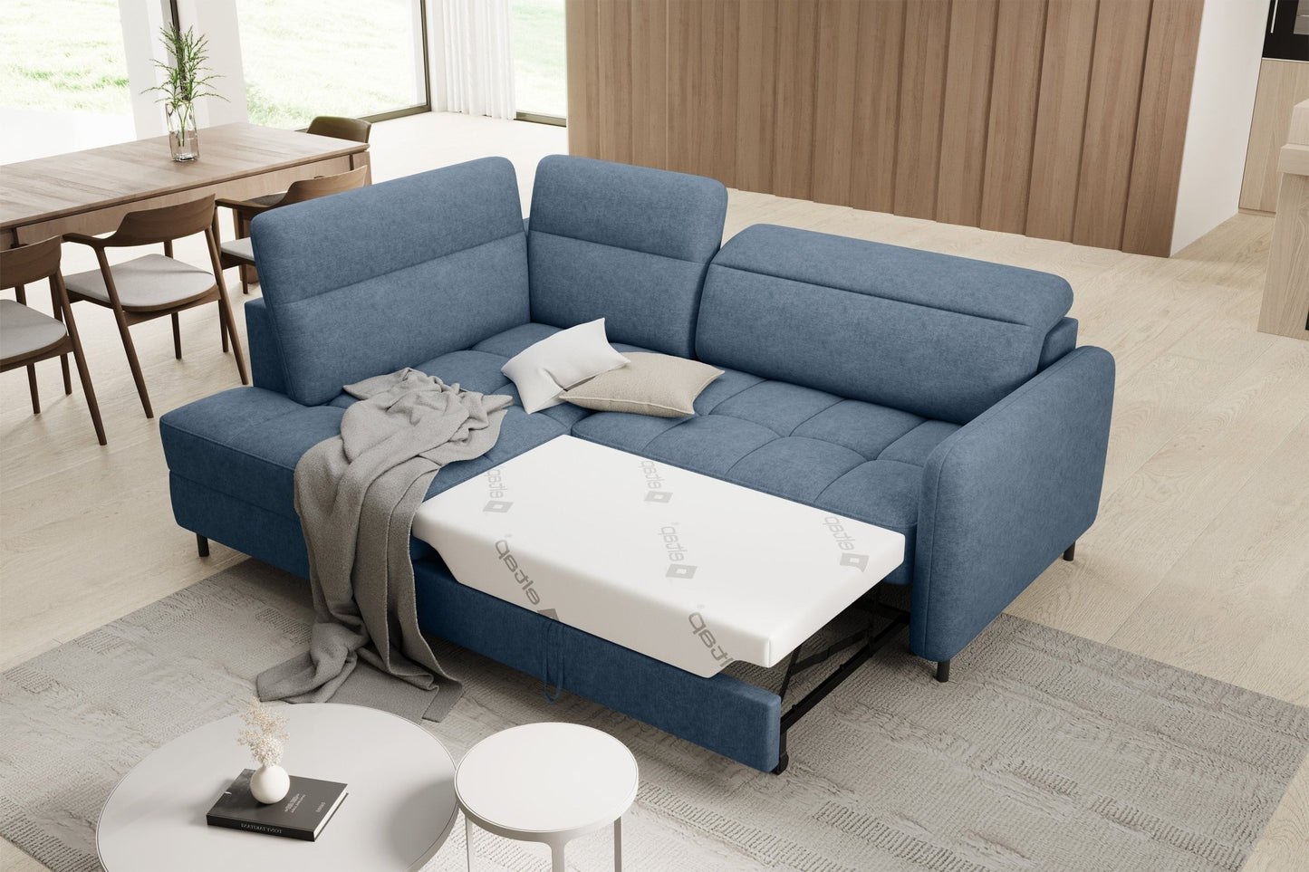 Barea 3 Seater Storage Sleeper Chaise Sofa - Soft Blue - Couch Potato