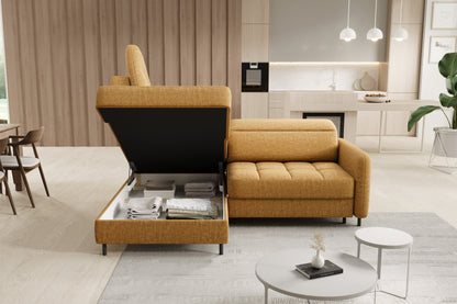 Barea 3 Seater Storage Sleeper Chaise Sofa - Mustard - Couch Potato