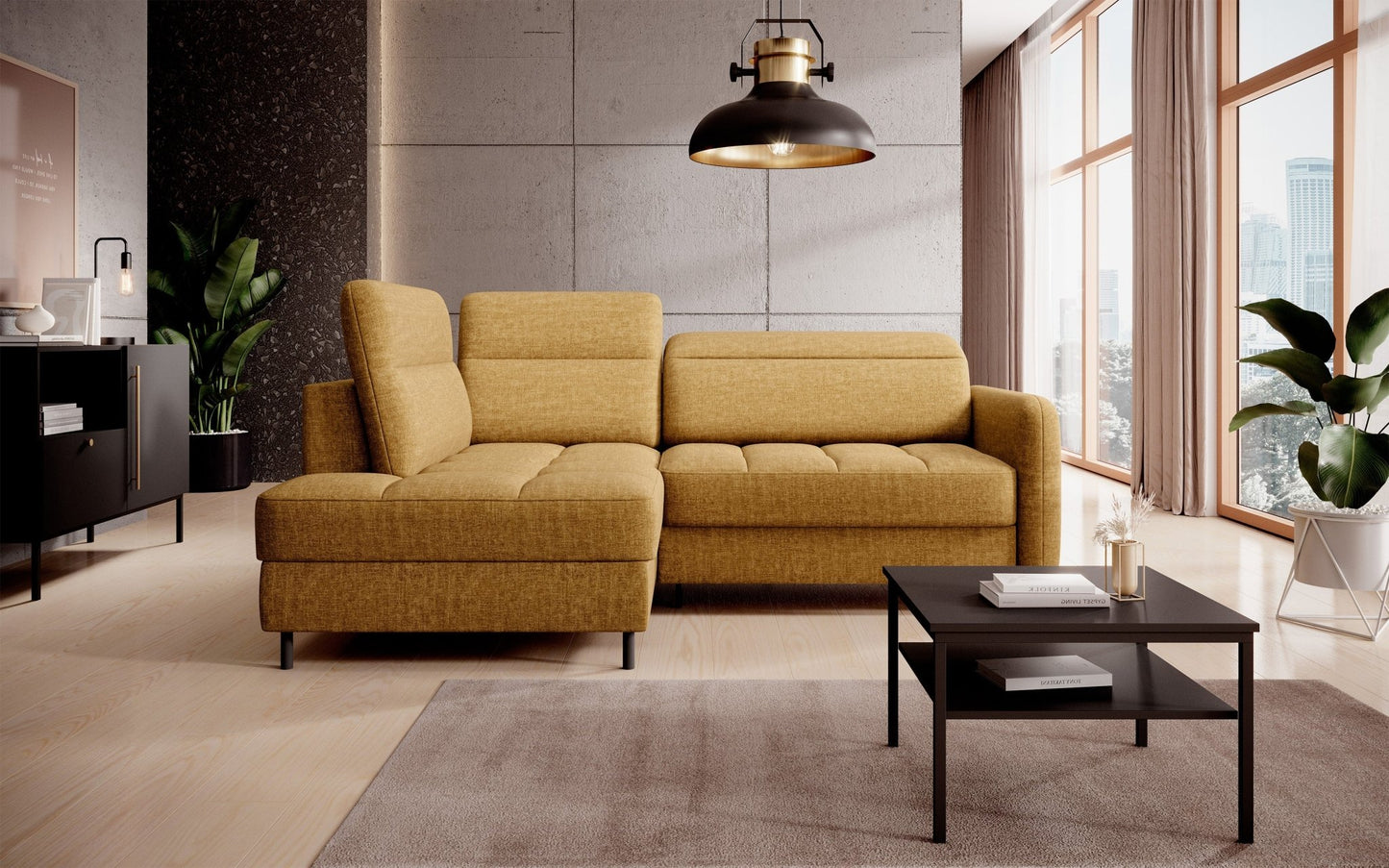 Barea 3 Seater Storage Sleeper Chaise Sofa - Mustard - Couch Potato