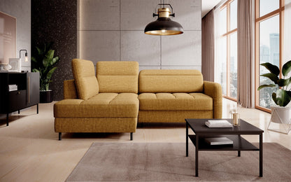 Barea 3 Seater Storage Sleeper Chaise Sofa - Mustard - Couch Potato
