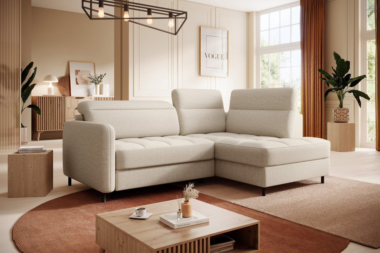 Barea 3 Seater Storage Sleeper Chaise Sofa - Beige - Couch Potato