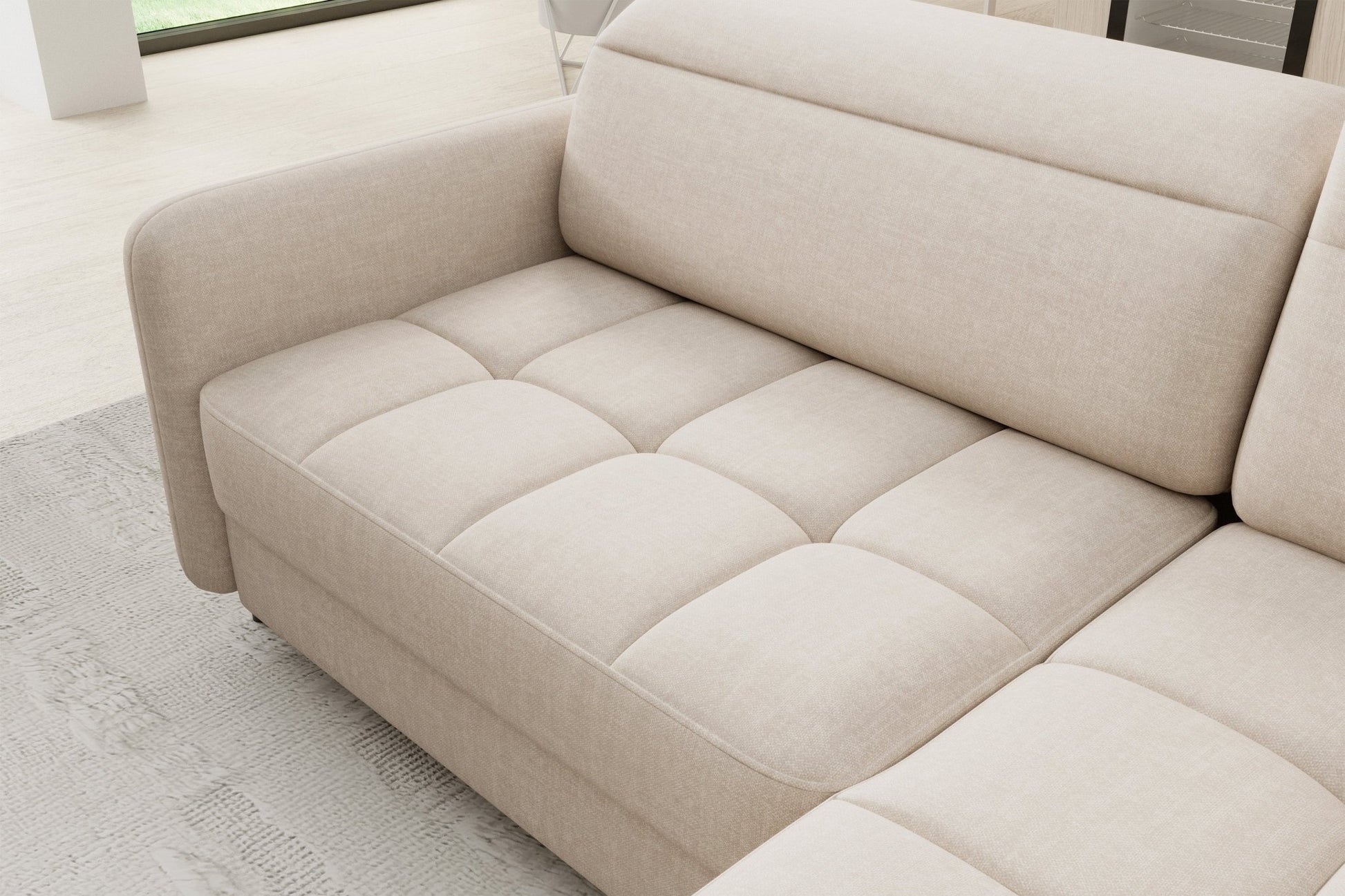 Barea 3 Seater Storage Sleeper Chaise Sofa - Beige - Couch Potato