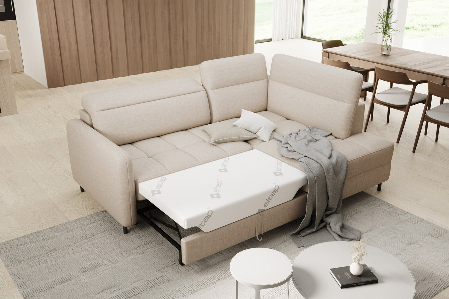 Barea 3 Seater Storage Sleeper Chaise Sofa - Beige - Couch Potato