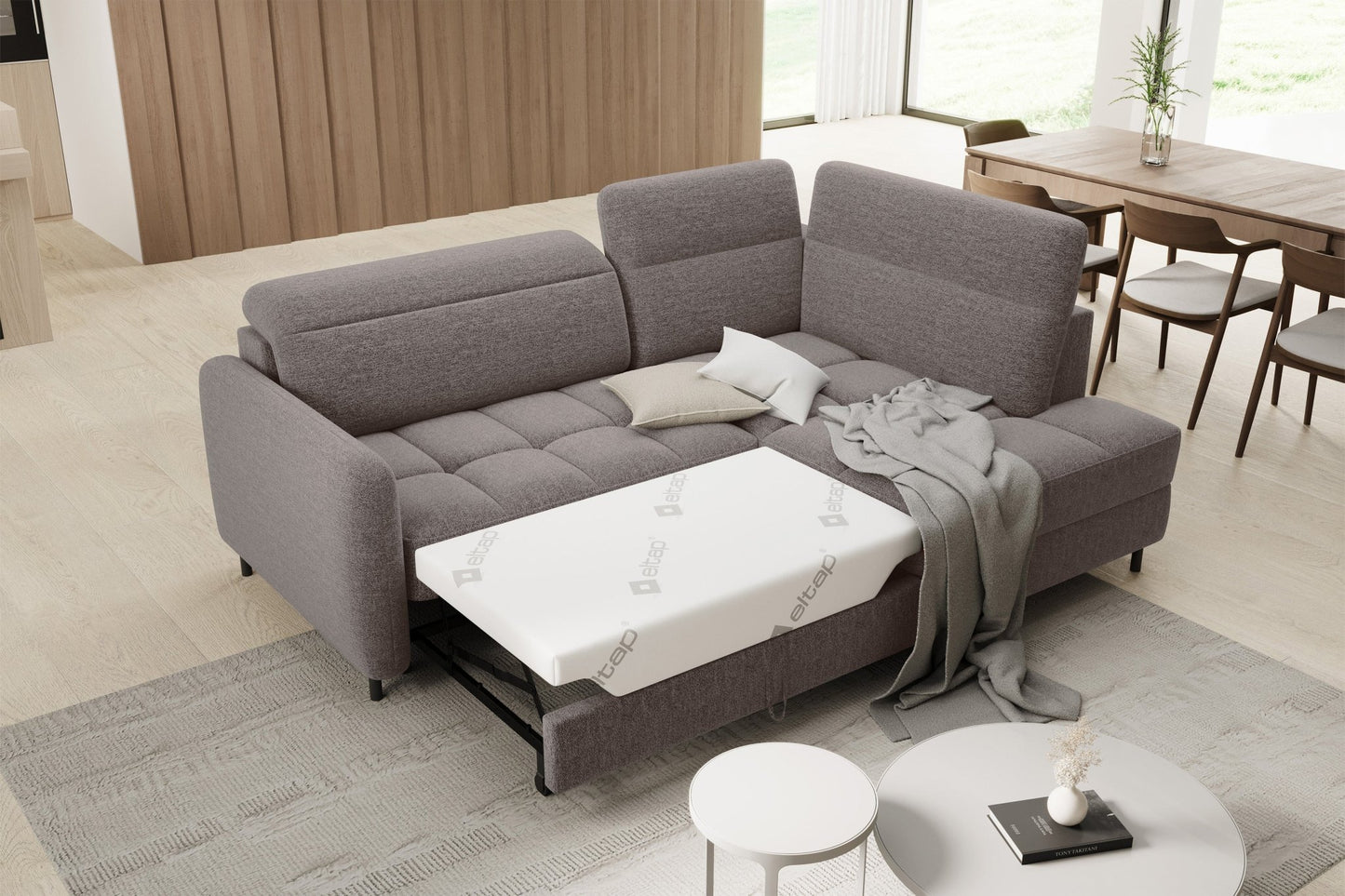 Barea 3 Seater Storage Sleeper Chaise Sofa - Fudge Brown - Couch Potato