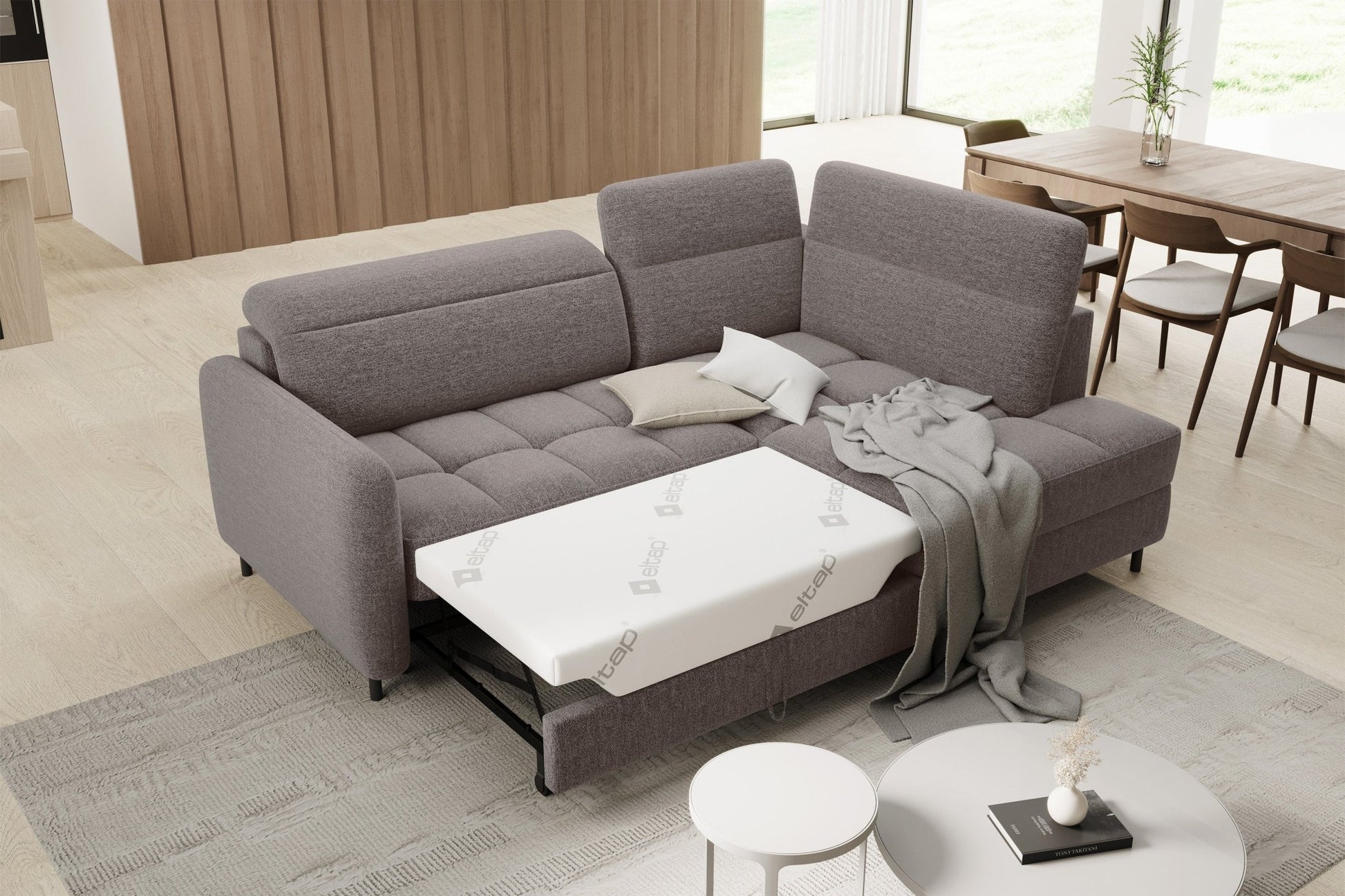 Barea 3 Seater Storage Sleeper Chaise Sofa - Fudge Brown - Couch Potato