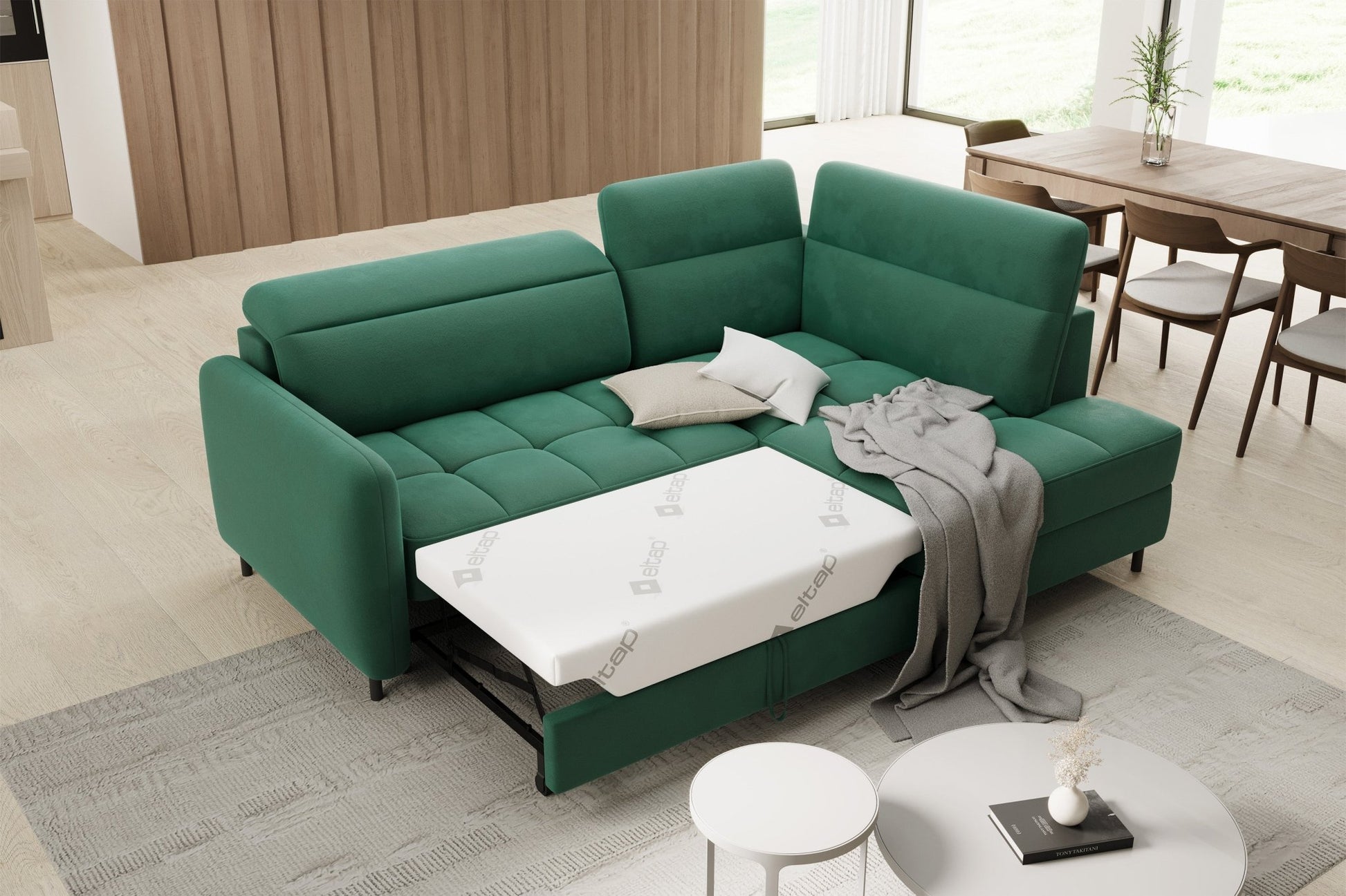 Barea 3 Seater Storage Sleeper Chaise Sofa - Emerald Green - Couch Potato