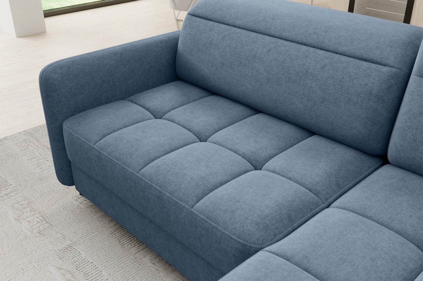 Barea 3 Seater Storage Sleeper Chaise Sofa - Soft Blue - Couch Potato