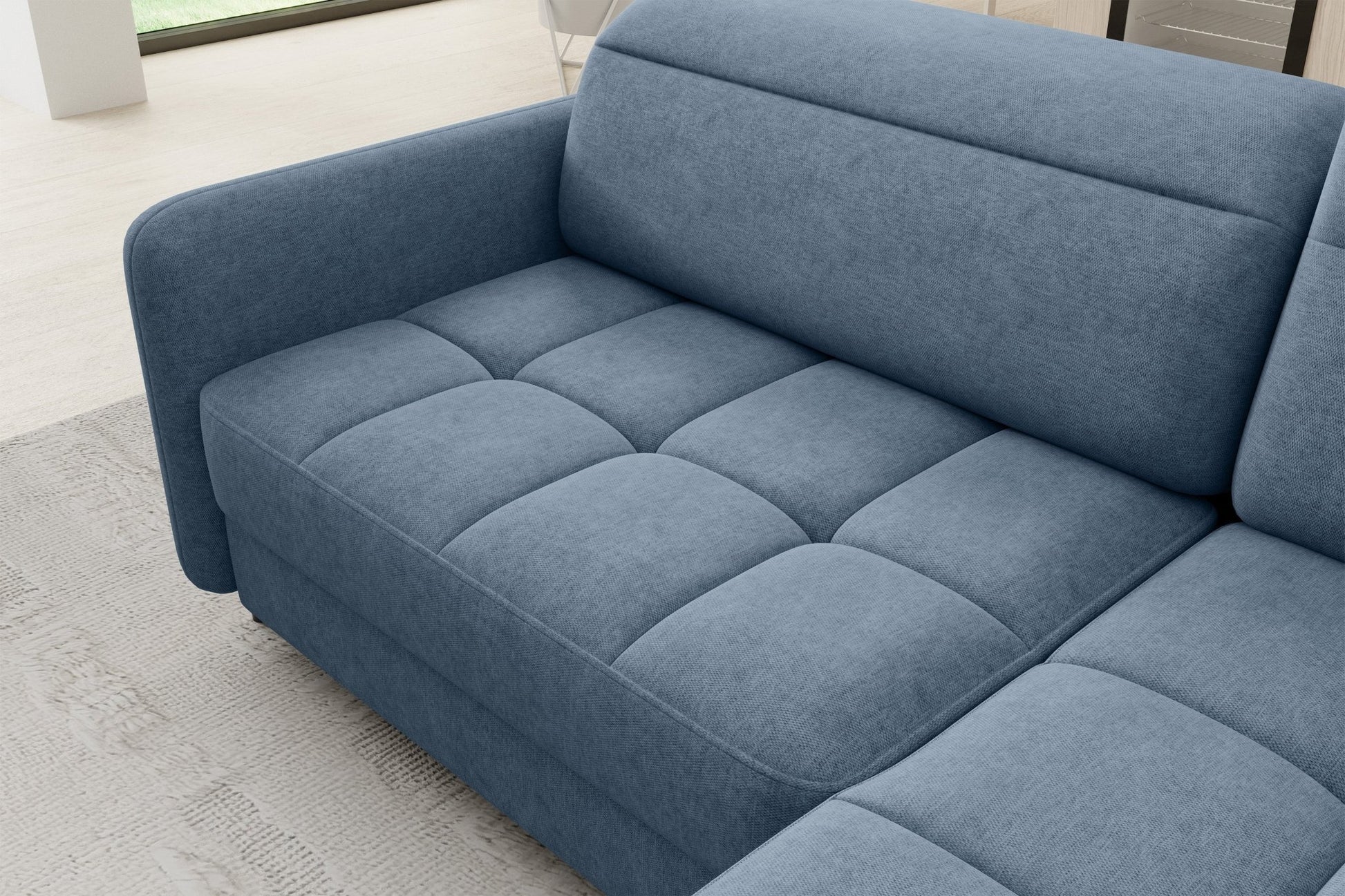 Barea 3 Seater Storage Sleeper Chaise Sofa - Soft Blue - Couch Potato