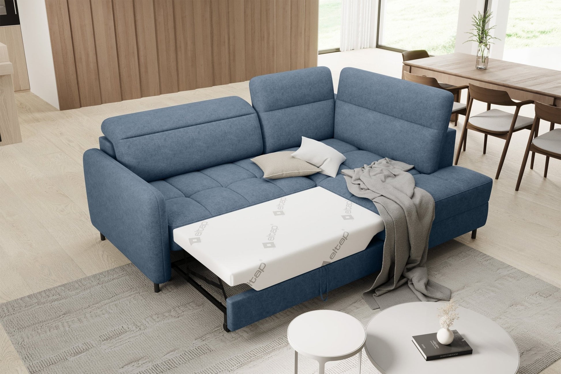 Barea 3 Seater Storage Sleeper Chaise Sofa - Soft Blue - Couch Potato