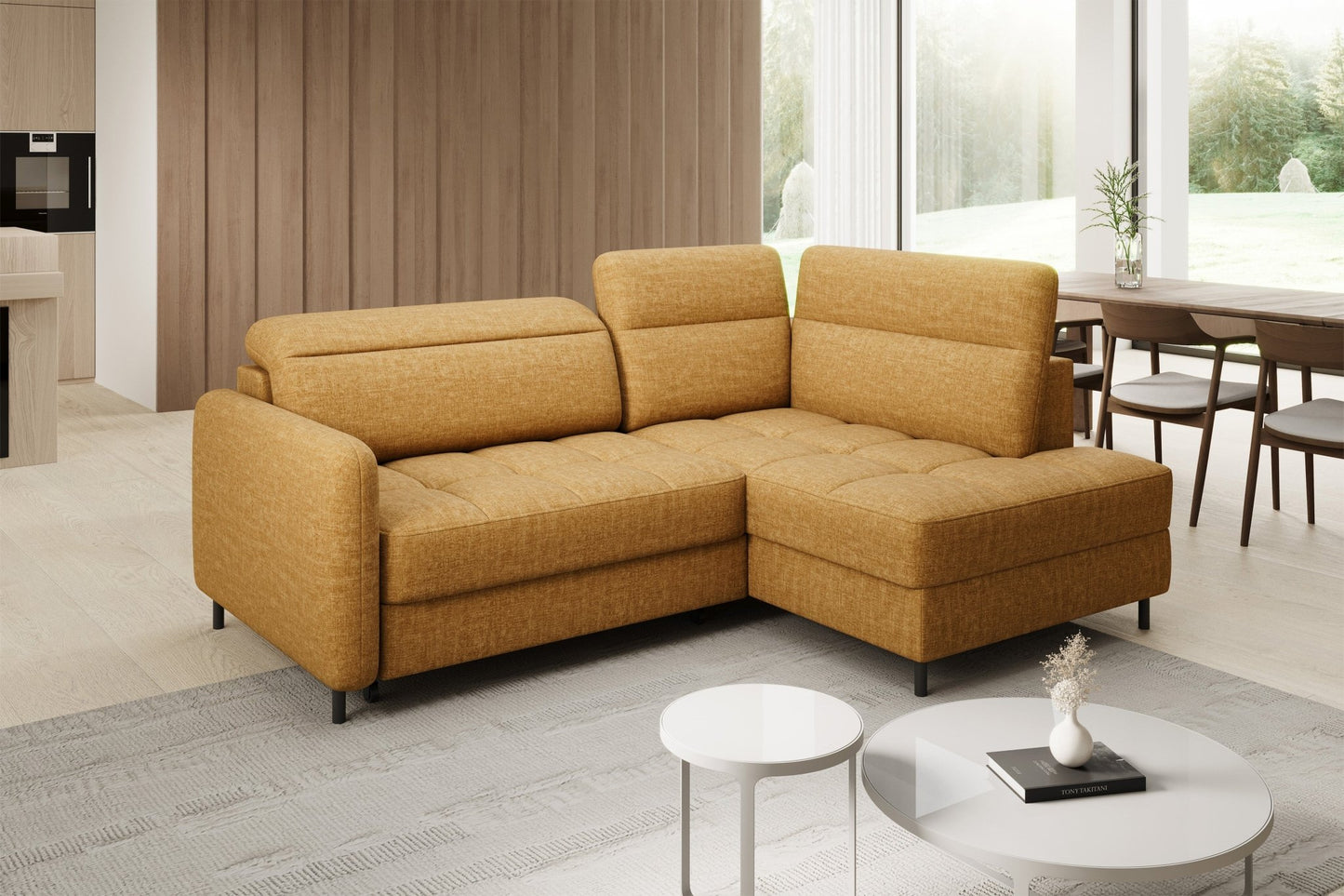 Barea 3 Seater Storage Sleeper Chaise Sofa - Mustard - Couch Potato