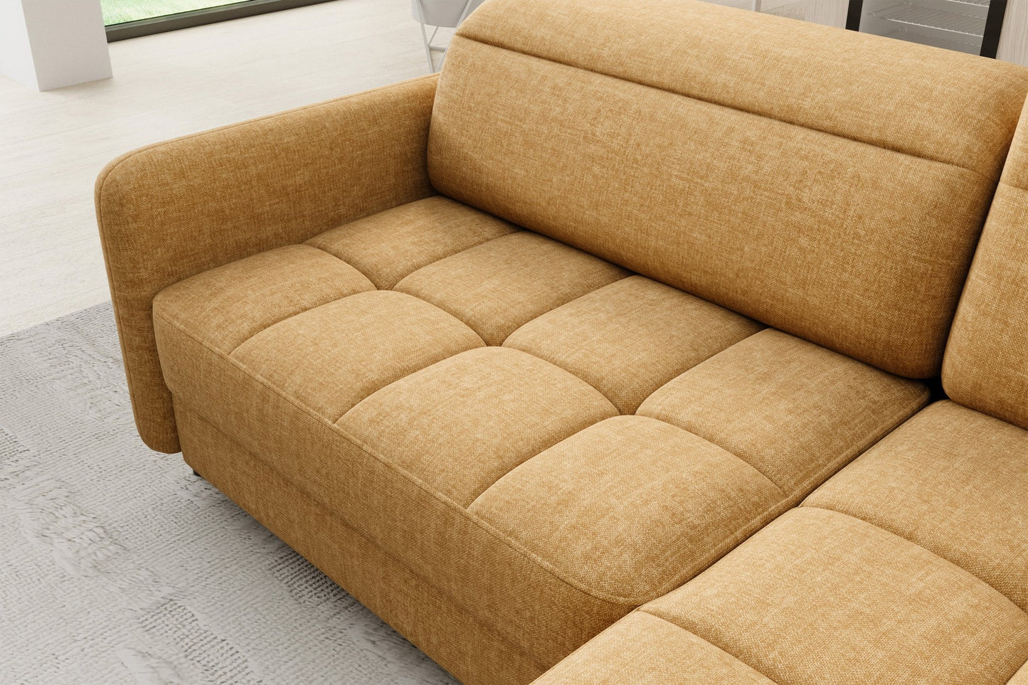 Barea 3 Seater Storage Sleeper Chaise Sofa - Mustard - Couch Potato