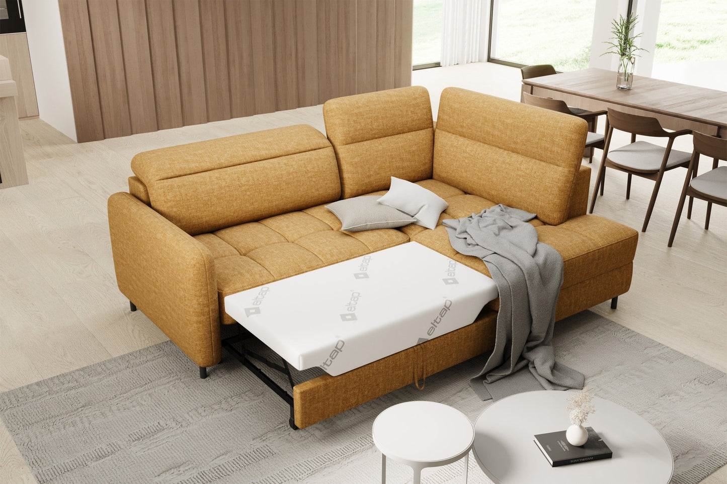 Barea 3 Seater Storage Sleeper Chaise Sofa - Mustard - Couch Potato