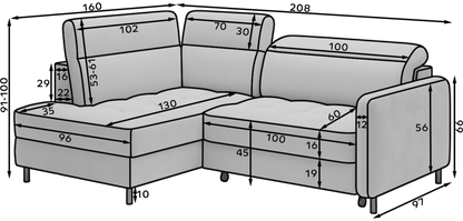 Barea 3 Seater Storage Sleeper Chaise Sofa - Soft Blue - Couch Potato