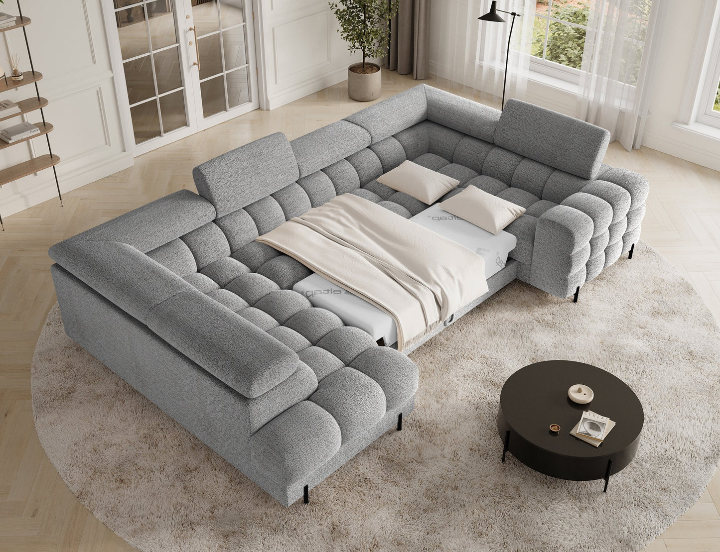 Fectory Sectional Storage Sleeper Chaise Sofa - Grey - Couch Potato