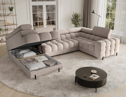 Fectory Sectional Storage Sleeper Chaise Sofa - Beige - Couch Potato