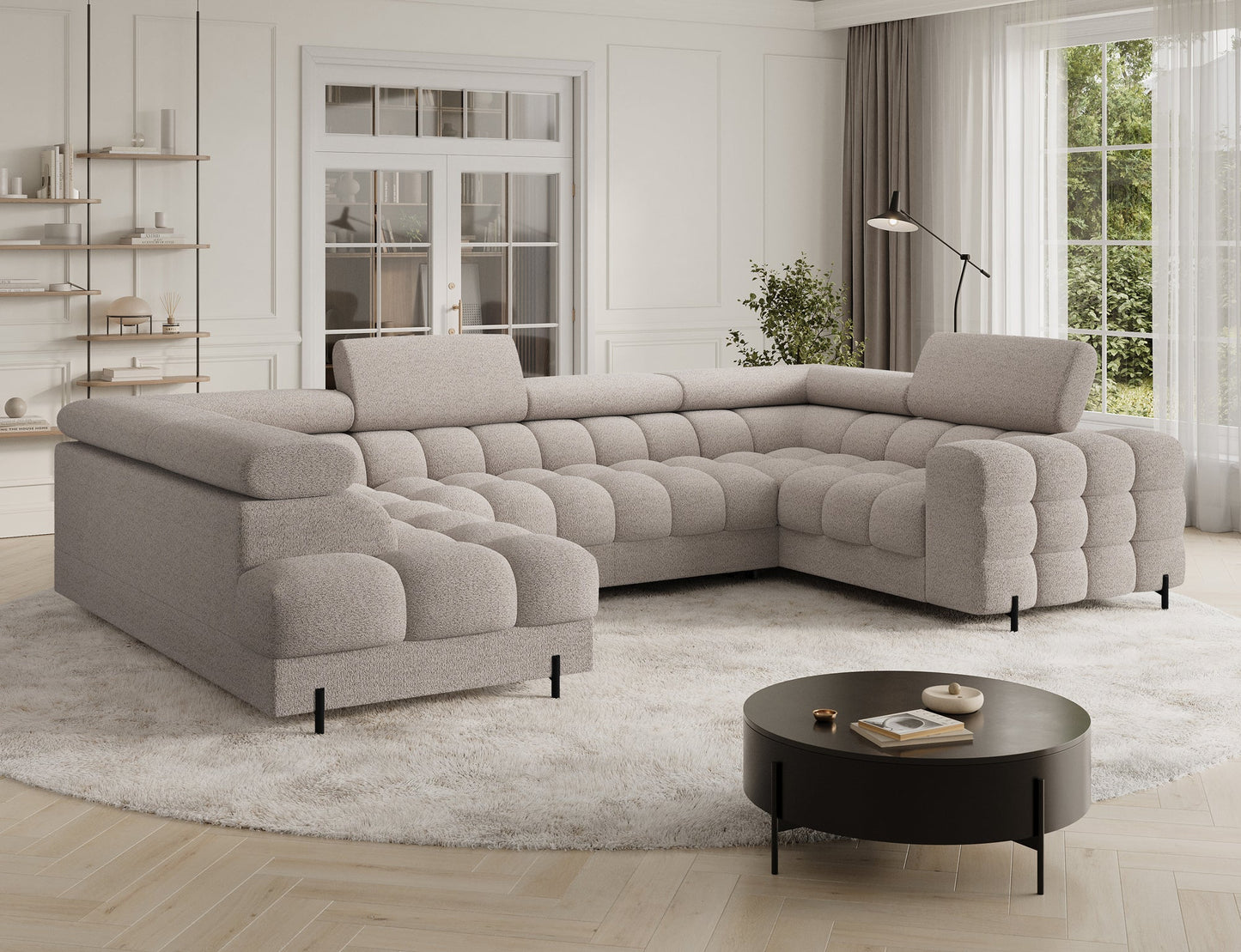 Fectory Sectional Storage Sleeper Chaise Sofa - Beige - Couch Potato