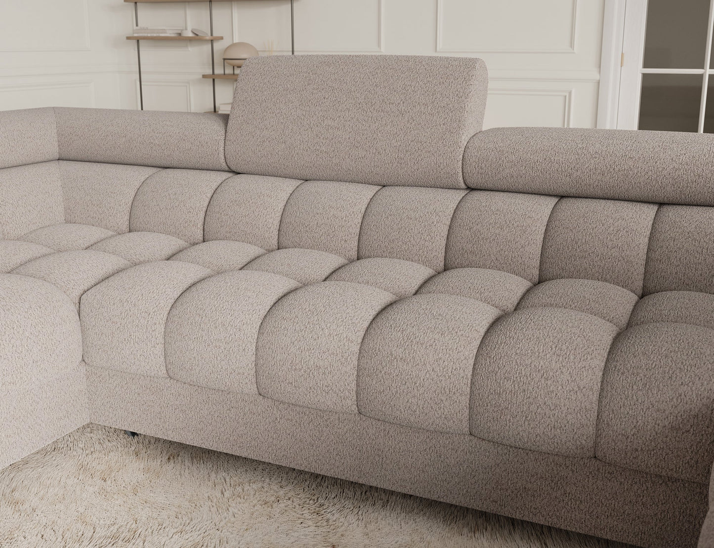 Fectory Sectional Storage Sleeper Chaise Sofa - Beige - Couch Potato