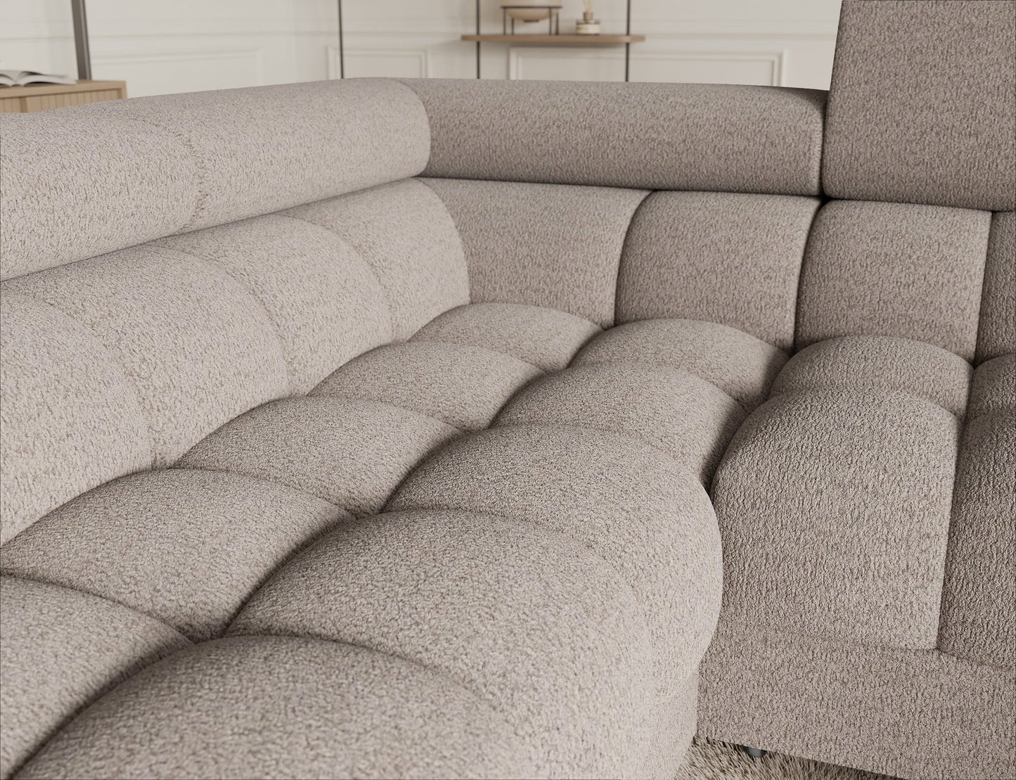 Fectory Sectional Storage Sleeper Chaise Sofa - Beige - Couch Potato