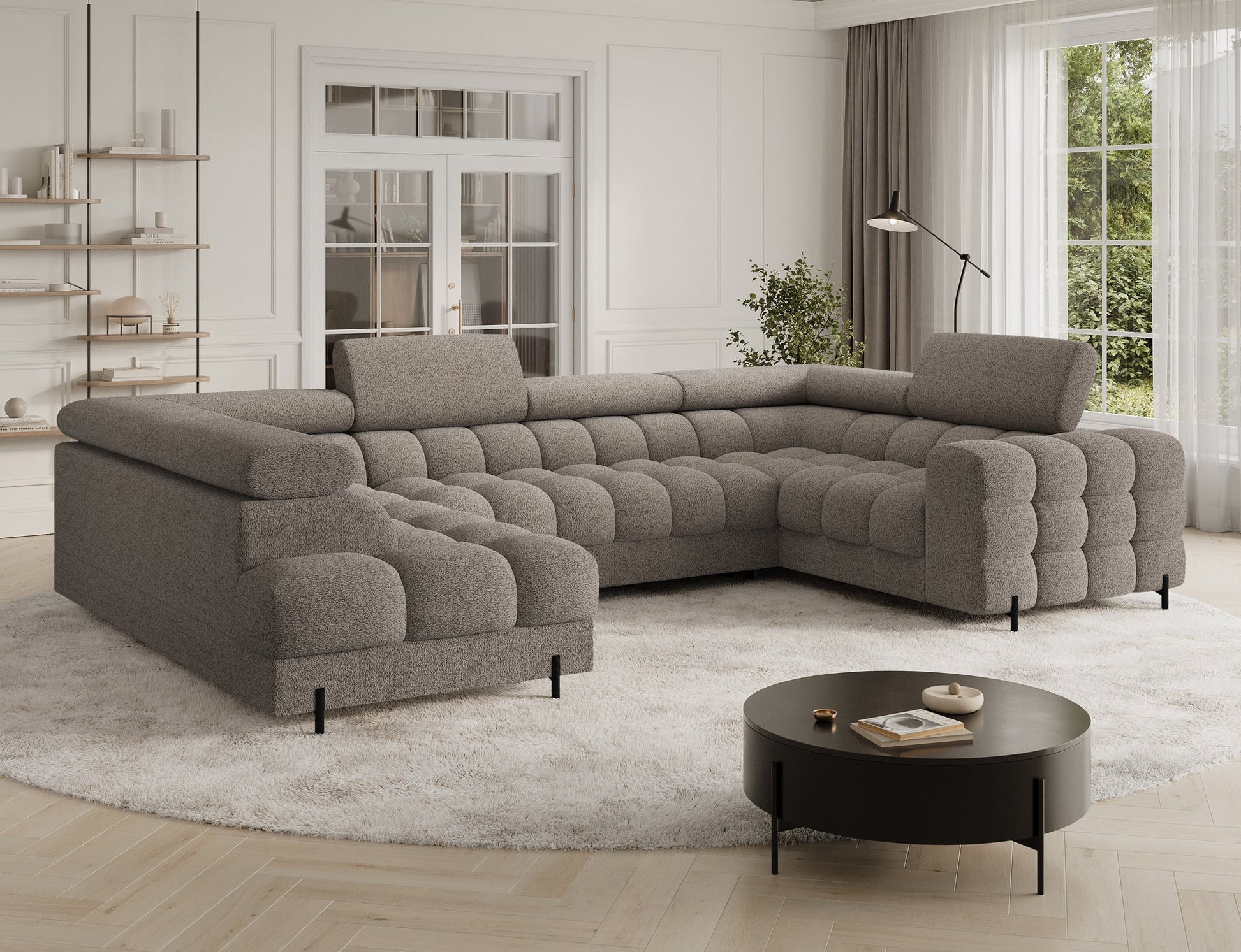 Fectory Sectional Storage Sleeper Chaise Sofa - Taupe - Couch Potato