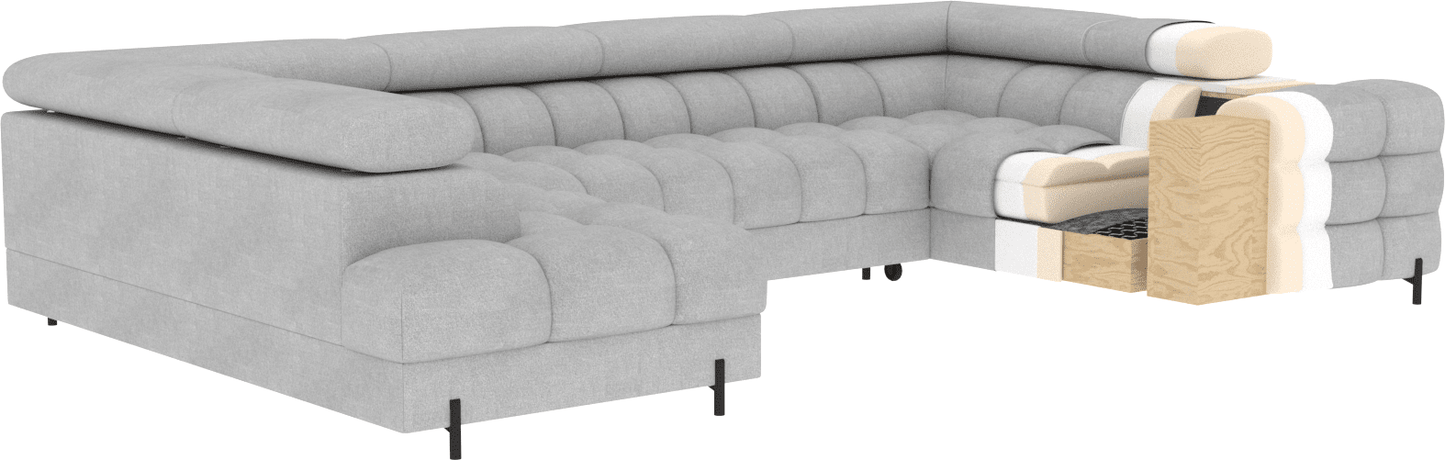 Fectory Sectional Storage Sleeper Chaise Sofa - Beige - Couch Potato