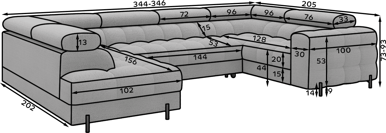 Fectory Sectional Storage Sleeper Chaise Sofa - Grey - Couch Potato