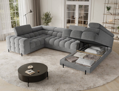 Fectory Sectional Storage Sleeper Chaise Sofa - Grey - Couch Potato