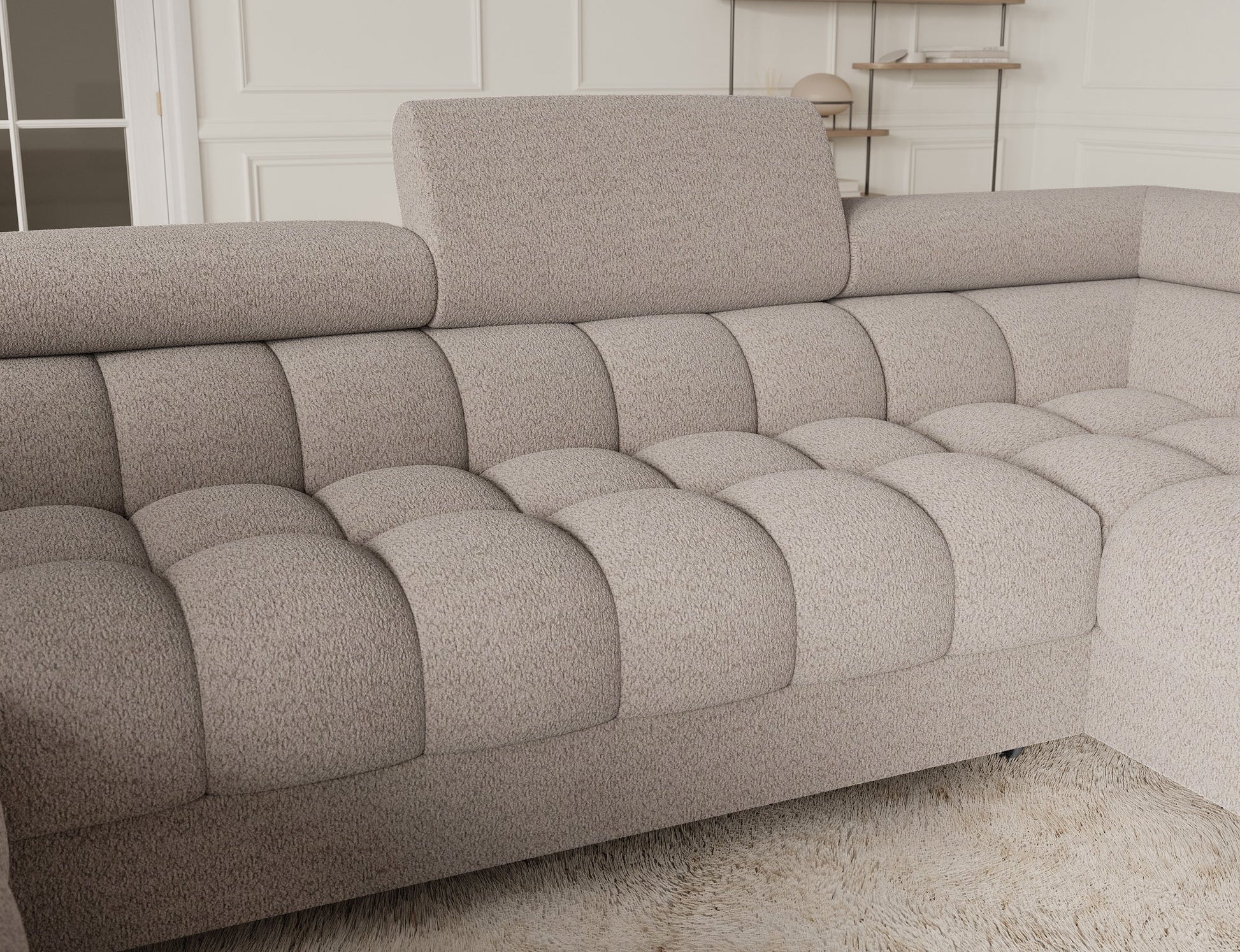 Fectory Sectional Storage Sleeper Chaise Sofa - Beige - Couch Potato