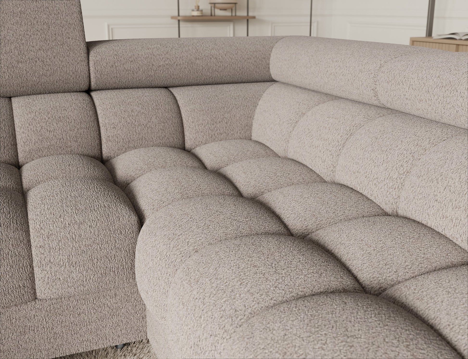 Fectory Sectional Storage Sleeper Chaise Sofa - Beige - Couch Potato