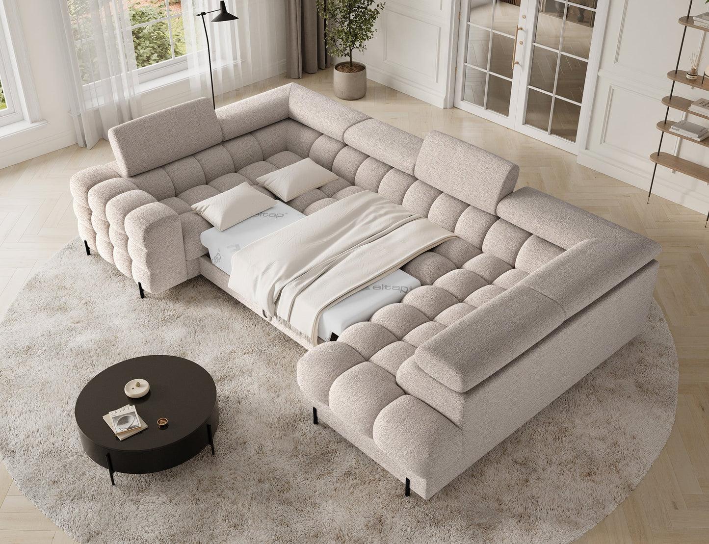 Fectory Sectional Storage Sleeper Chaise Sofa - Beige - Couch Potato