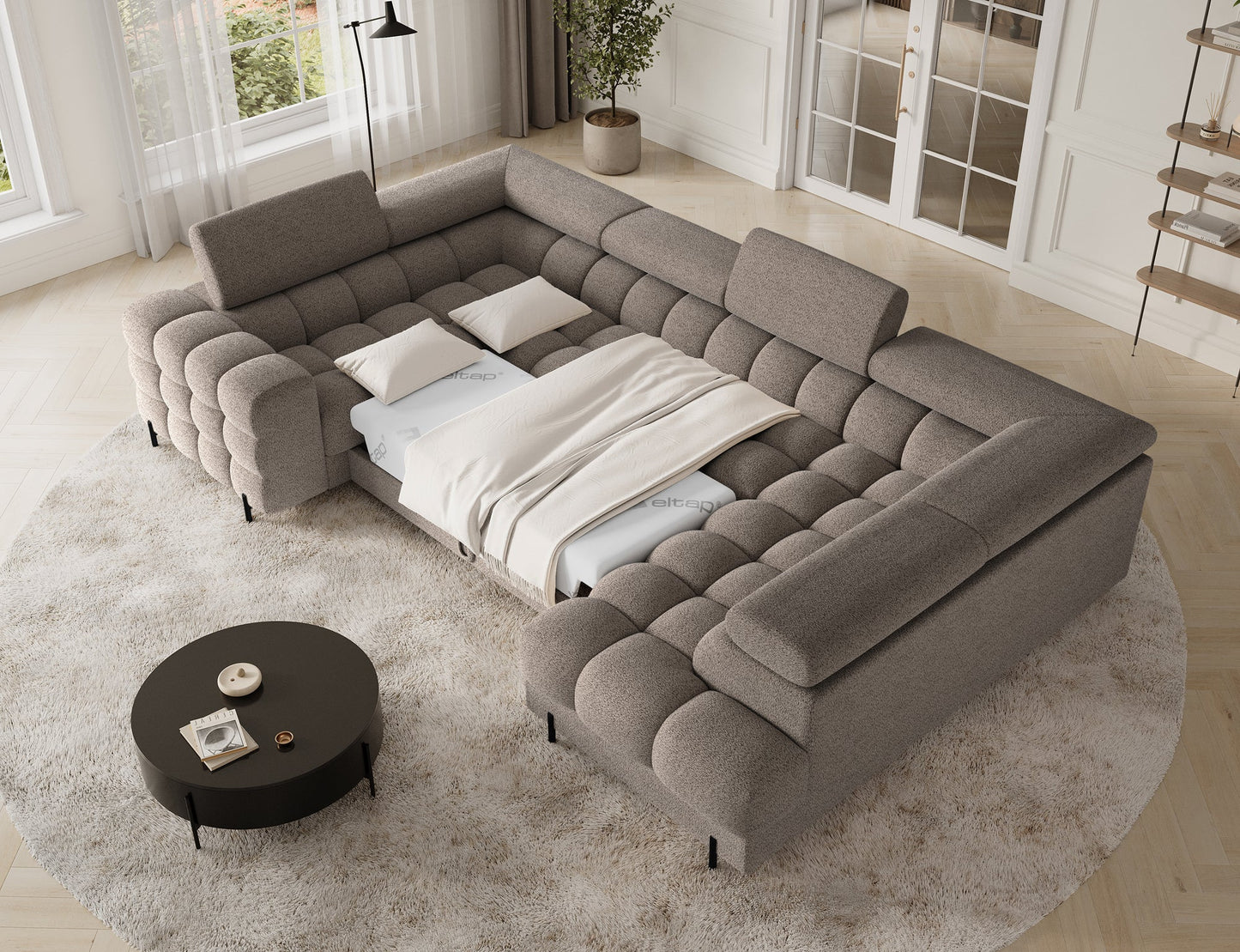 Fectory Sectional Storage Sleeper Chaise Sofa - Taupe - Couch Potato