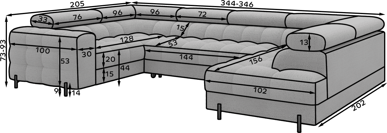 Fectory Sectional Storage Sleeper Chaise Sofa - Grey - Couch Potato