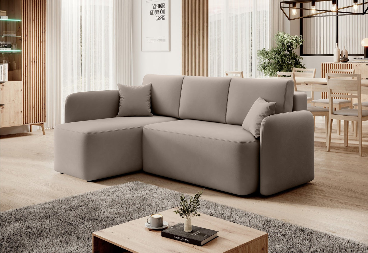 Hadson 3 Seater Storage Sleeper Chaise Sofa - Beige - Couch Potato