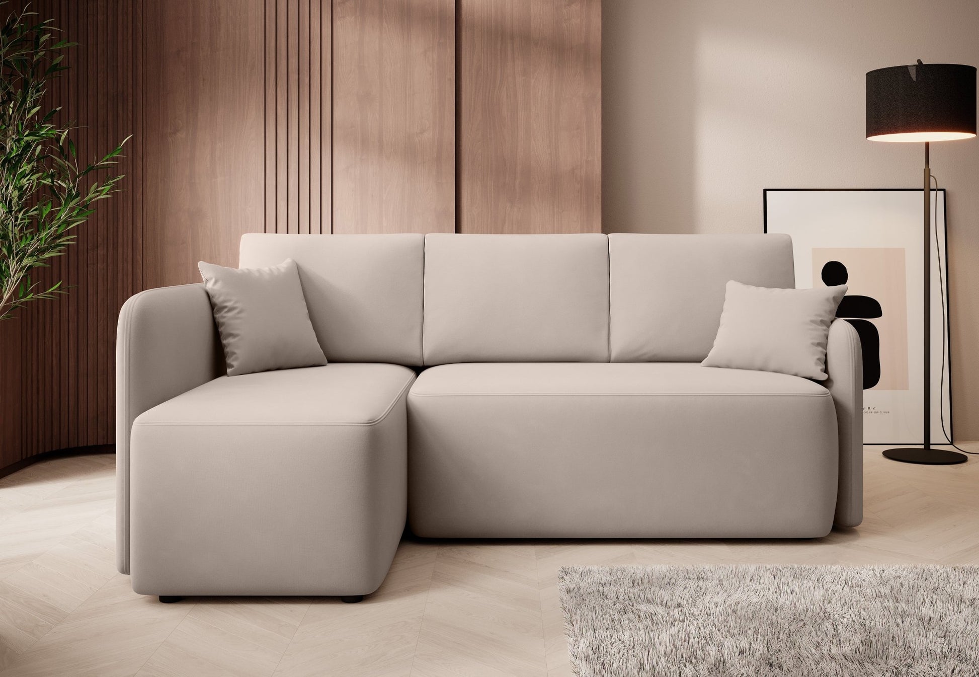 Hadson 3 Seater Storage Sleeper Chaise Sofa - Beige - Couch Potato