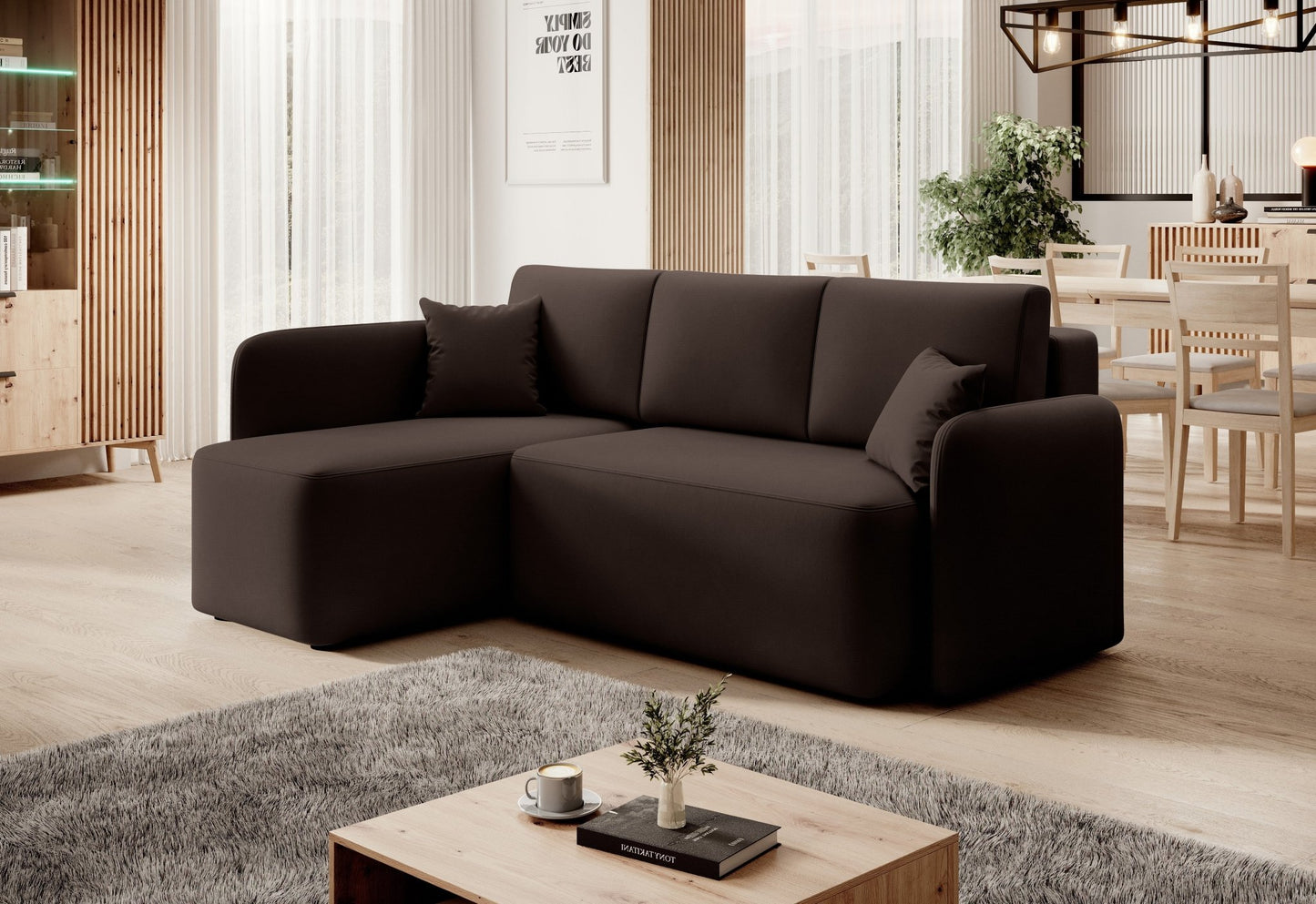 Hadson 3 Seater Storage Sleeper Chaise Sofa - Dark Brown - Couch Potato