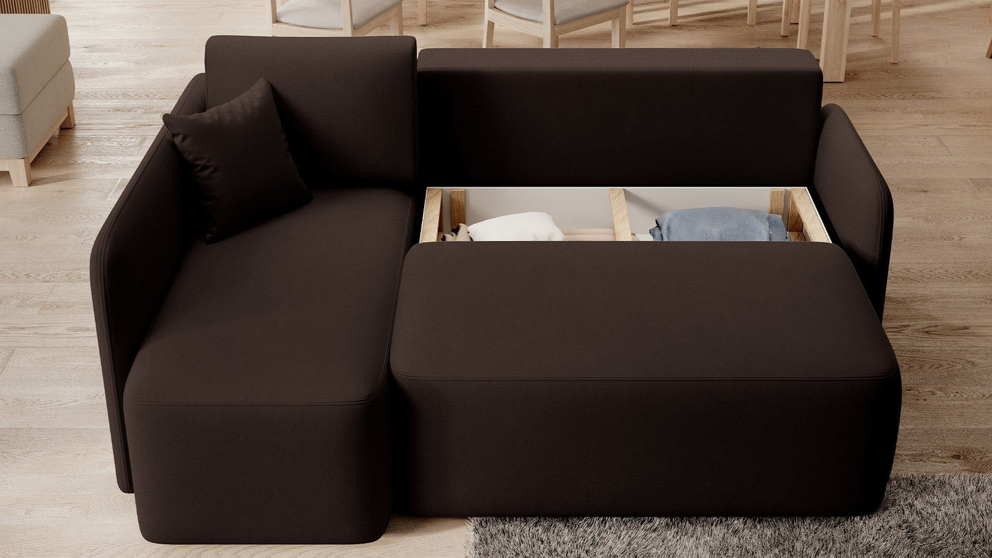 Hadson 3 Seater Storage Sleeper Chaise Sofa - Dark Brown - Couch Potato