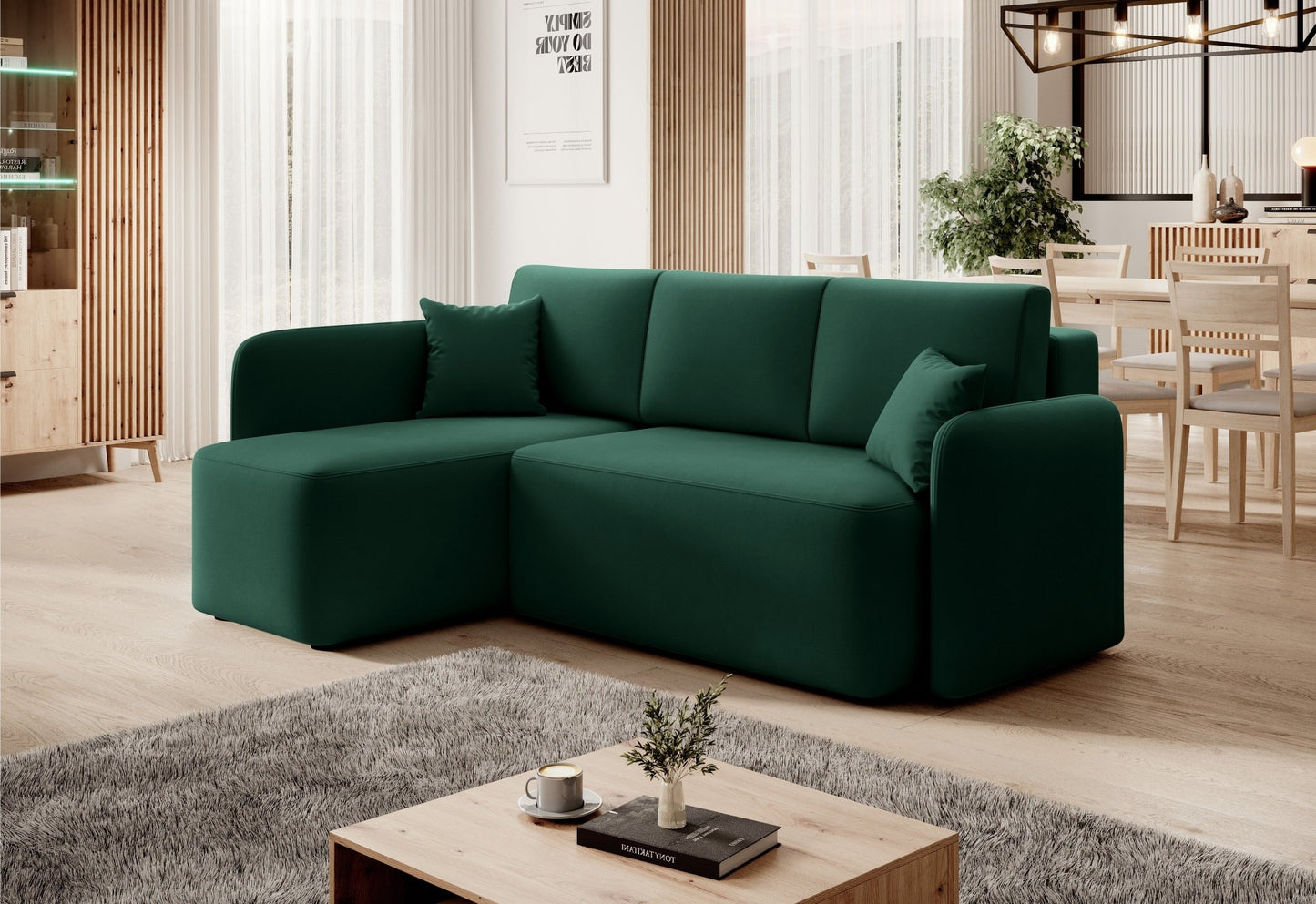 Hadson 3 Seater Storage Sleeper Chaise Sofa - Emerald Green - Couch Potato