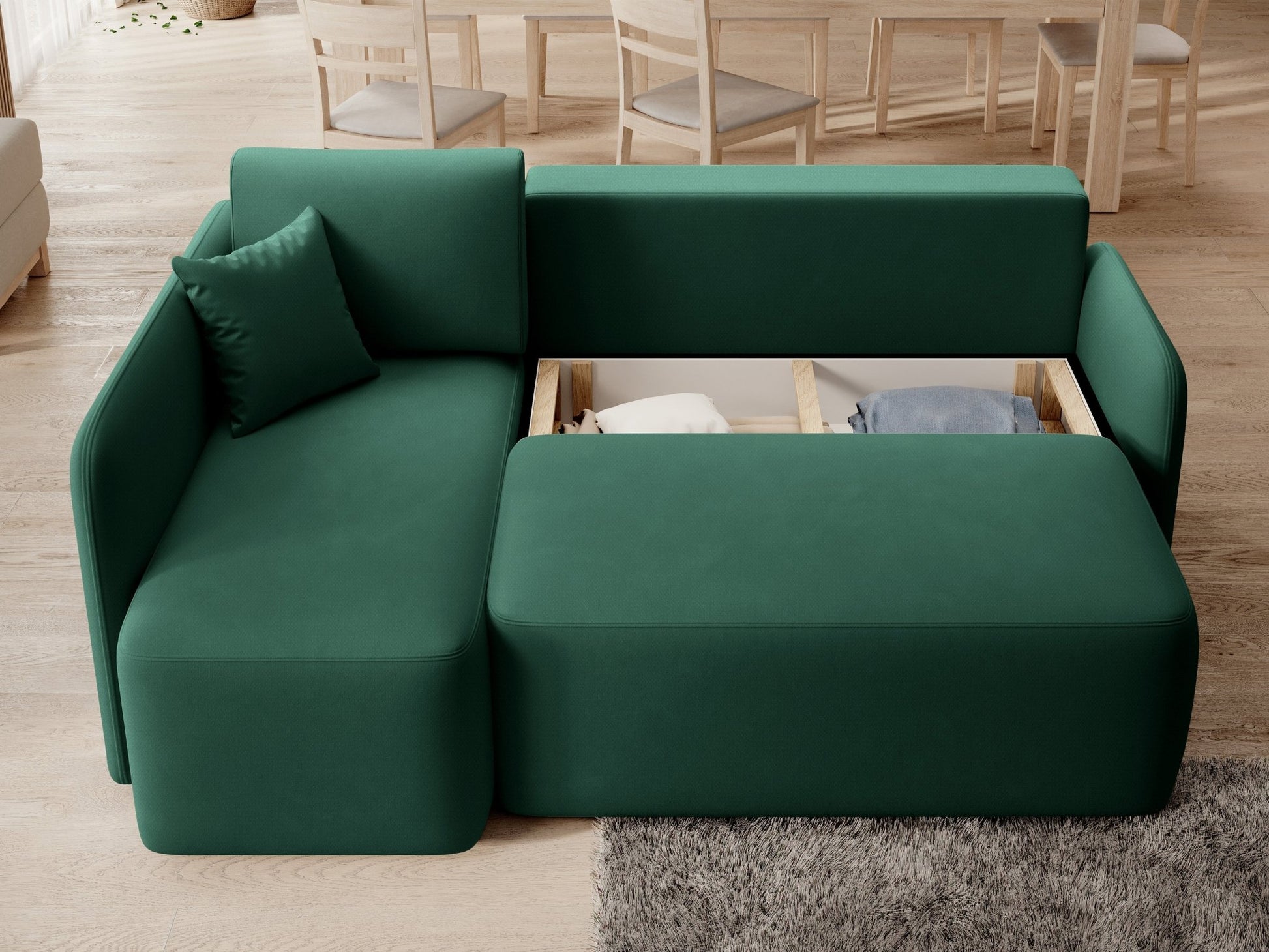 Hadson 3 Seater Storage Sleeper Chaise Sofa - Emerald Green - Couch Potato