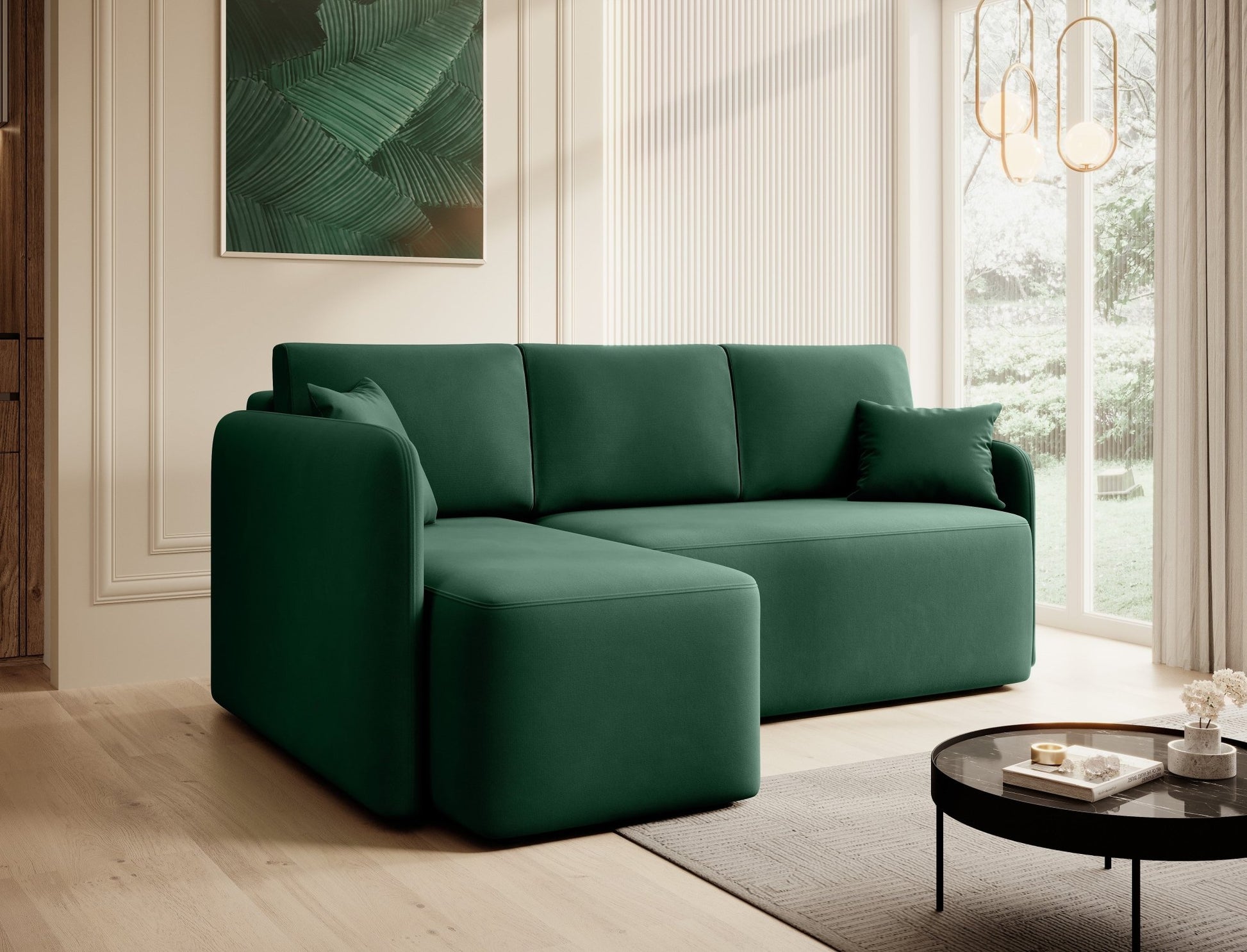 Hadson 3 Seater Storage Sleeper Chaise Sofa - Emerald Green - Couch Potato
